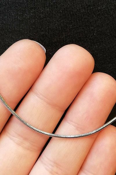 The Collection Unisex Silver Thin Snake Model Chain Necklace 60 Cm