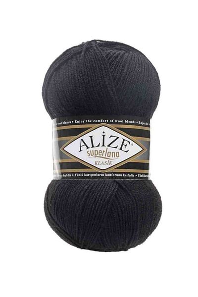 Alize Superlana Classic 060 Black Vest Cardigan Sweater Yarn 25% Wool 100 Gr 280 Meters