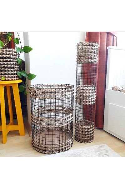 Egindra Set of 2 Natural Jute Straw Handmade - Pampas Vase and Laundry Basket