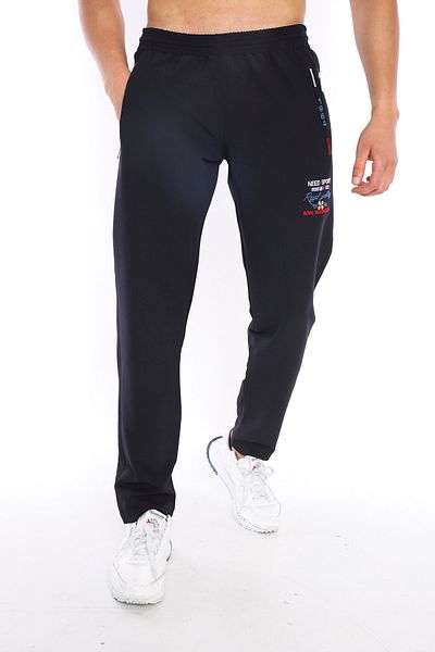 Need Men's Black Pocket Zippered Embroidery Detailed Straight Leg Sweatpants