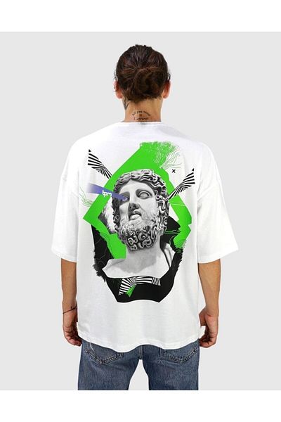BPM Tricou alb oversize cu model mitologie