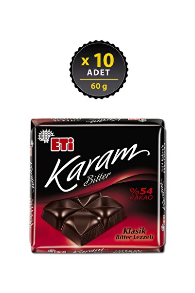 Eti Karam %54 Kakaolu Bitter Çikolata 60 g x 10 Adet
