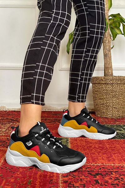 DARK SEER Schwarzer senffarbener Damen-Sneaker