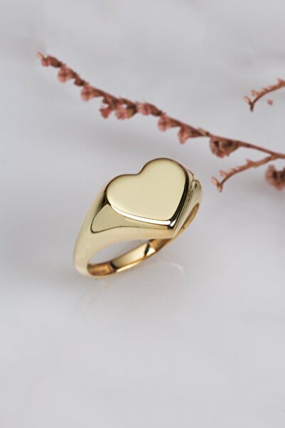 LOTUS GÜMÜŞ Kalp Mühürlü Ayarlanabilir 14 K Altın Kaplama Kadın Yüzük