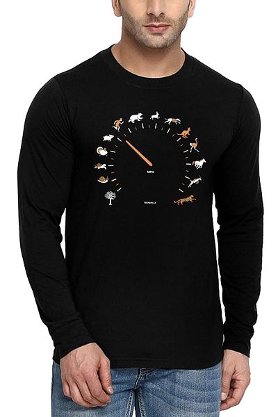 ROCKANDROLL Tricou negru din bumbac pieptănat cu mânecă lungă pentru bărbați
