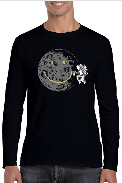 ROCKANDROLL Tricou negru din bumbac pieptănat cu mânecă lungă pentru bărbați,...