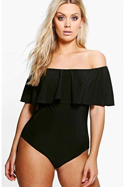 Nsb Tasarım Body de damă negru cu volane