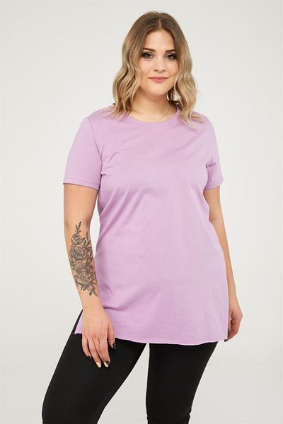 Seamoda Round Neck Slit Basic T-shirt Lilac