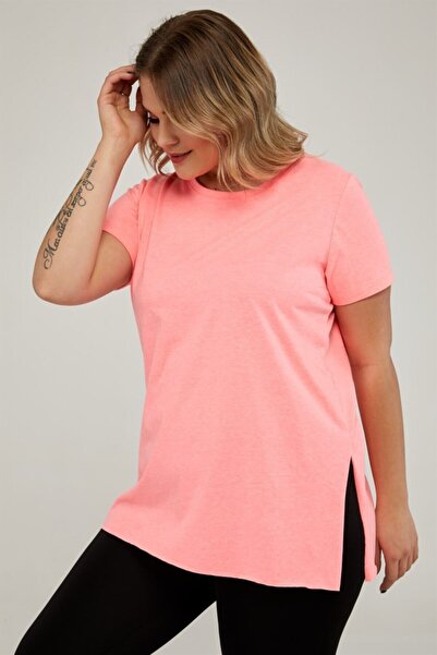 Seamoda Βασικό μπλουζάκι με στρογγυλή λαιμόκοψη-νέον ροζ