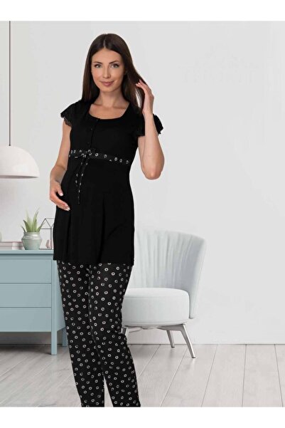 Lohussa Ženska crna Sa deznom mekana trudnička pidžama set