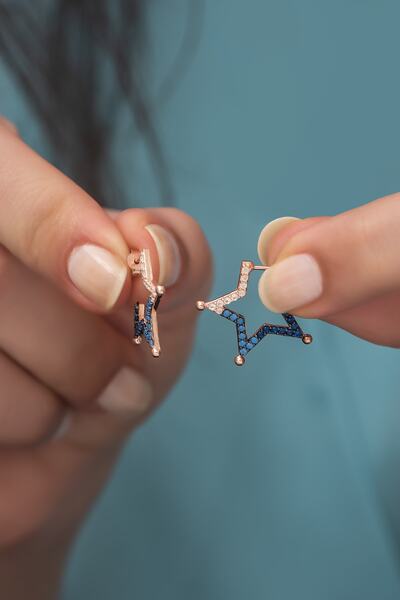 Nereze Kadın 925 Ayar Gümüş Renk Geçişli Yıldız Küpe