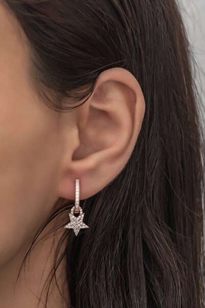 Nereze Kadın 925 Ayar Gümüş Zirkon Taşlı Sallantılı Yıldız Küpe