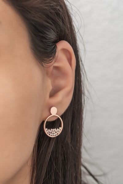 Nereze Kadın 925 Ayar Gümüş Zirkon Taşlı Yuvarlak Model Küpe