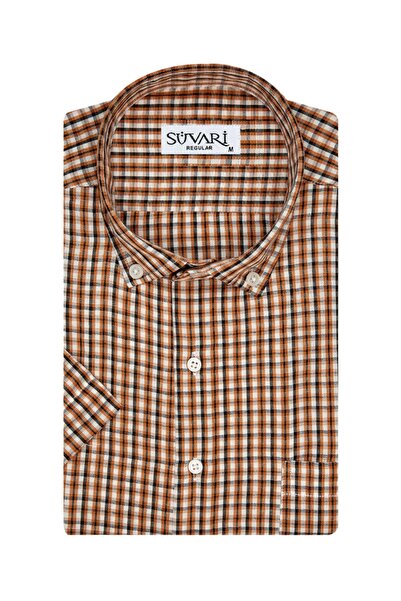 SÜVARİ Desenli Kısa Kollu Turuncu Erkek Gömlek