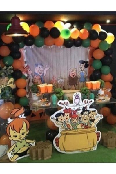 MERİ PARTİ Stone Age Concept Birthday Balloon And Balloon Chain Stone Age