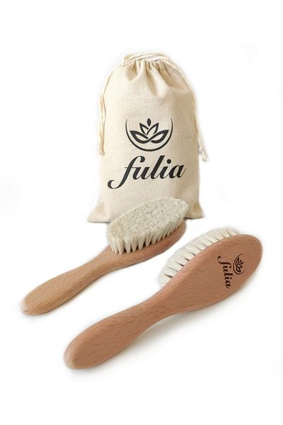 Fulia Mother Baby Set 100% Natural Horsehair Facial Brush and Goat Hair Baby Hair Brush