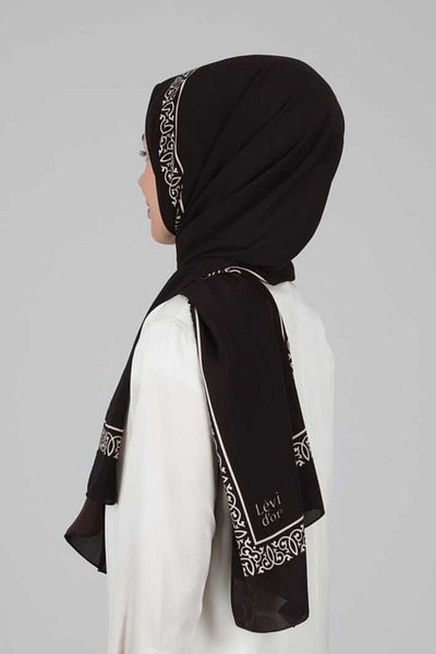 Levidor Black Patterned Medina Silk Shawl - 0004C270