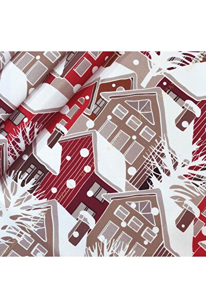 SUZANİ Kış Evleri Desenli Dijital Baskılı Kumaş Kms-0906