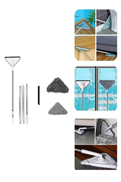 Ekostem Teleskopik Üçgen Camsil Duvar Yüzey Cam Silme Aparatı Mikrofiber Mop
