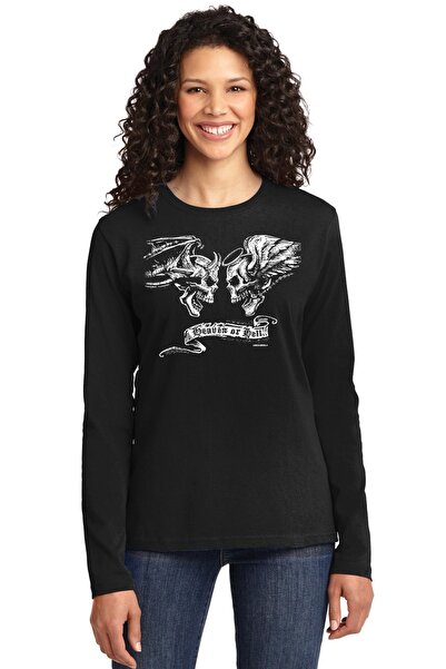 ROCKANDROLL Tricou din bumbac pieptănat cu mânecă lungă, Black Angel Devil, d...