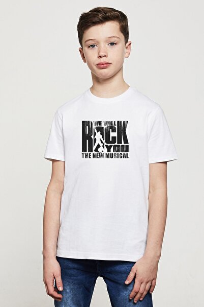 QIVI Tricou imprimat pentru copii, unisex, White Queen We Will Rock You