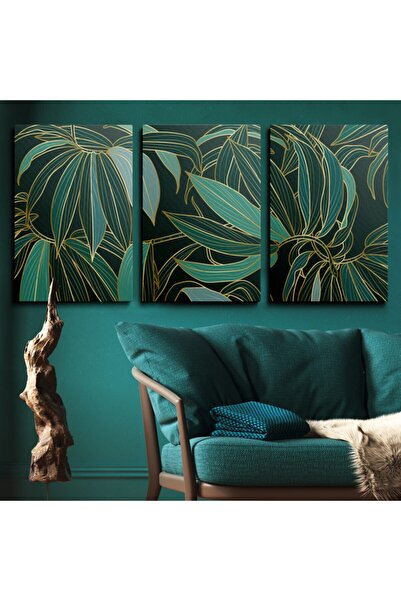 HOMEPACK Canvas Wall Painting Set 3 Piece Canvas Set Green Gold Leaves Hp100
