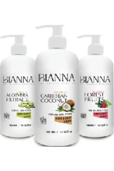 Bianna لوشن لليدين والجسم 400 مل (3 عبوات) (الصبار وجوز الهند ومستخلص فاكهة ا...