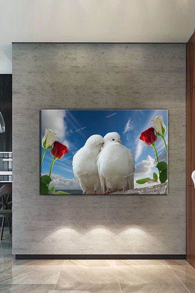 Morfil Sanat Atölyesi Pictură pe pânză cu păsări și flori de porumbel