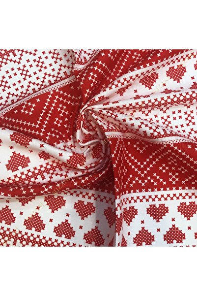 SUZANİ Kırmızı Nakış Desenli Dijital Baskılı Kumaş Kms-0921