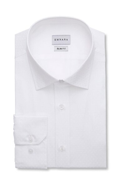 EMNANA Beyaz Desenli Slim Fit Gömlek