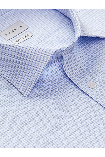 EMNANA Mavi Desenli Kısa Kollu Regular Fit Gömlek