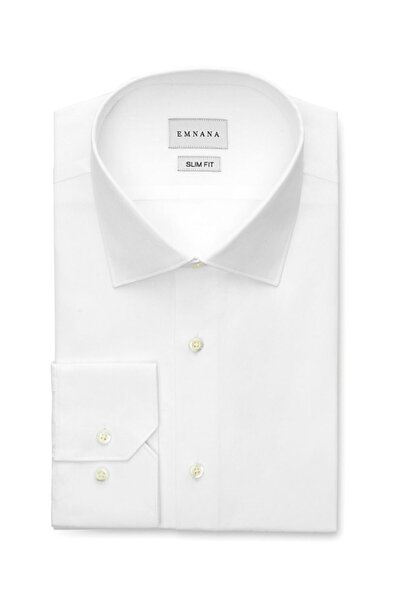 EMNANA Beyaz Premium Twill Slim Fit Gömlek