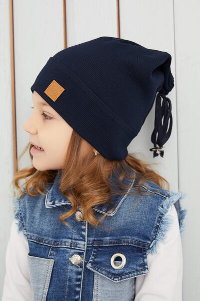 Babygiz Kız Bebek Çocuk Lacivert Şapka Bere El Yapımı Rahat Cild Dostu %100 Pamuklu Kaşkorse