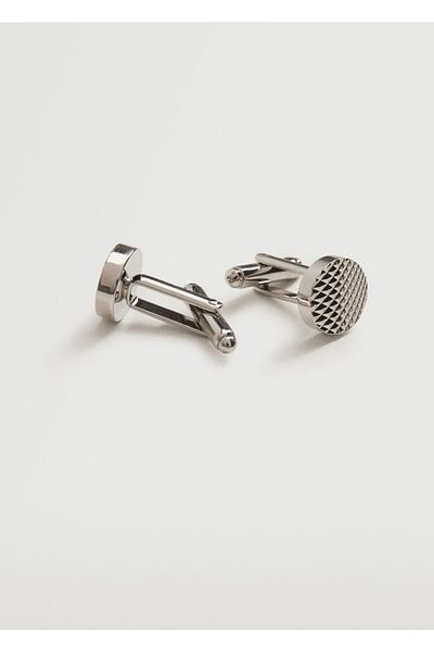 MANGO Man Men's Silver Color Round Cufflink