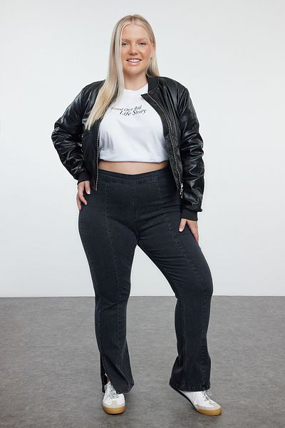 Trendyol Curve Plus Size Anthrazit Jeans - Spanisches Bein, Nahtdetail Tbbaw25cj00005