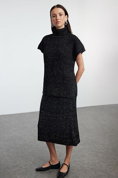 Trendyol Collection Csillogó széles szabású fekete kötöttáru öltöny - TWOAW25AU00037