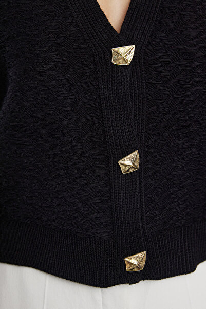 Trendyol Collection Knitwear Black Rose Cardigan - Button Detail, TWOAW25HI00249