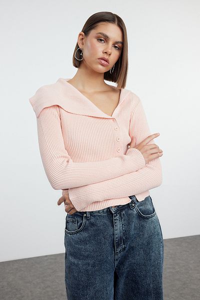 Trendyol Collection Powder Mercerized Look Premium Yarn/Special Yarn Fitted/Body Hugging Knitwear Cardigan Twoaw25Hi00254