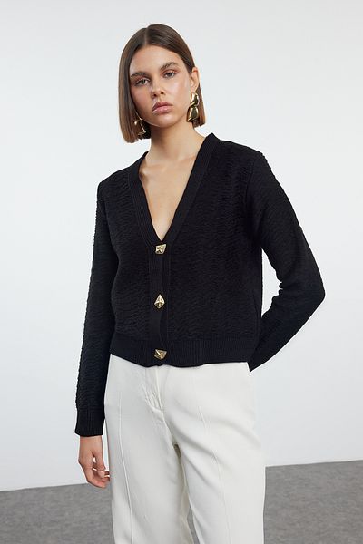Trendyol Collection Dzianinowy kardigan Black Rose - detal z guzikami, TWOAW25HI00249
