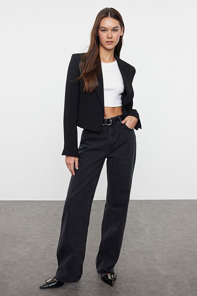 Trendyol Collection Μαύρο τζιν με φαρδύ πόδι - Κανονική μέση Twoaw25je00176