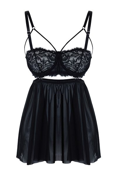 Trendyol Collection Schwarzes Spitzenrock-Strickbabydoll mit abnehmbarem Seilträger THMAW25LL00001