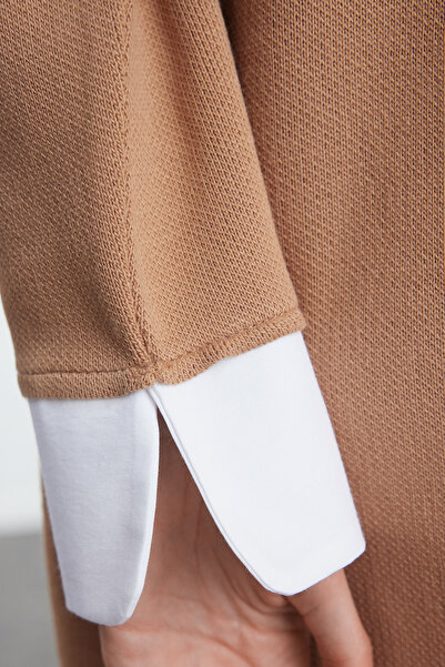 Trendyol Modest Light Brown Knitwear Sweater - Shirt Detail, TCTAW25AK00041