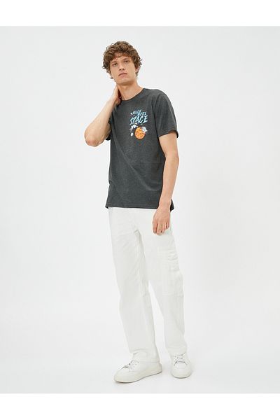 Koton Dog Printed T-Shirt Space Themed Slogan Crew Neck