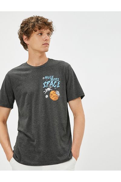 Koton Dog Printed T-Shirt Space Themed Slogan Crew Neck