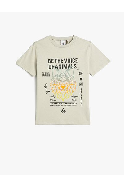 Koton T-Shirt Crew Neck Short Sleeve Wolf Printed Cotton