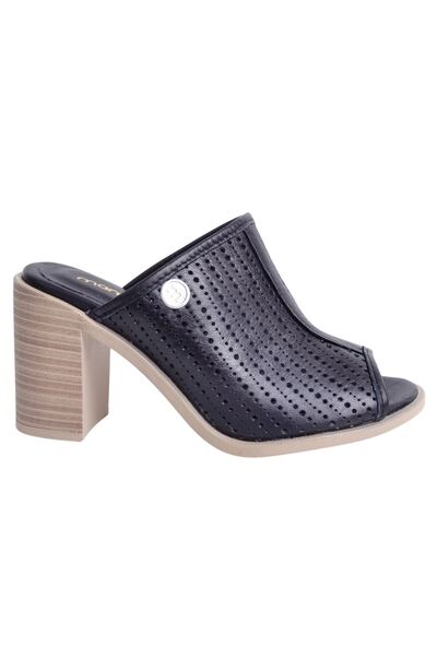 Mammamia D24YT-2150 Μαύρες γυναικείες δερμάτινες παντόφλες