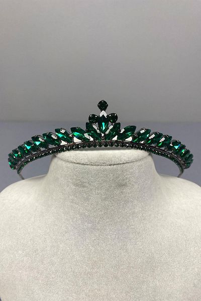 Hayalperest boncuk Green Thin Bridal Crown - Ece Model