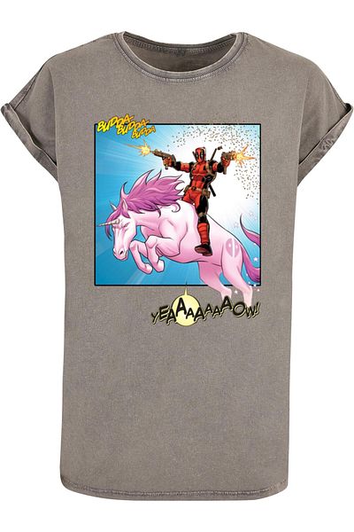 ABSOLUTE CULT Damen Ladies Deadpool - Unicorn Battle Acid Washed T-Shirt