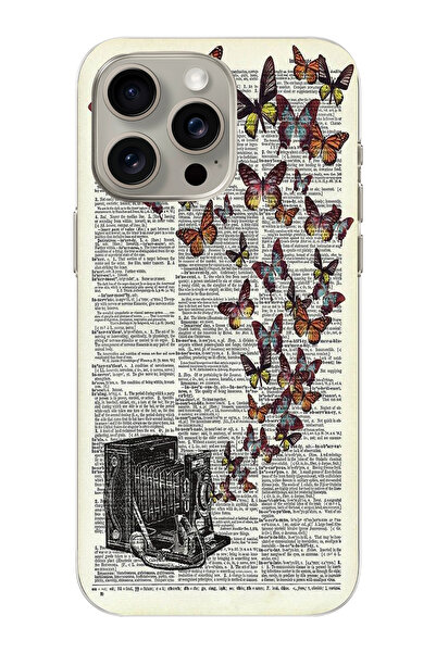moonset Iphone 15 Pro Max Uyumlu Vintage Kelebek Tasarımlı Baskılı Şeffaf Tel...
