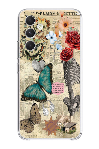 moonset Samsung Galaxy S23 FE Uyumlu Kelebek Kolaj Tasarımlı Baskılı Şeffaf T...